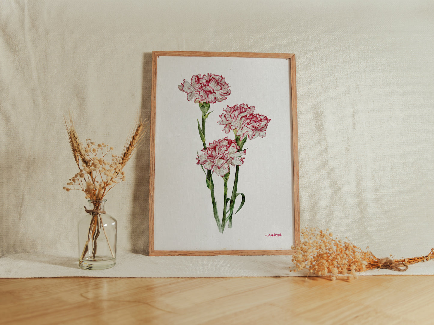 Print Flores Claveles Acuarela