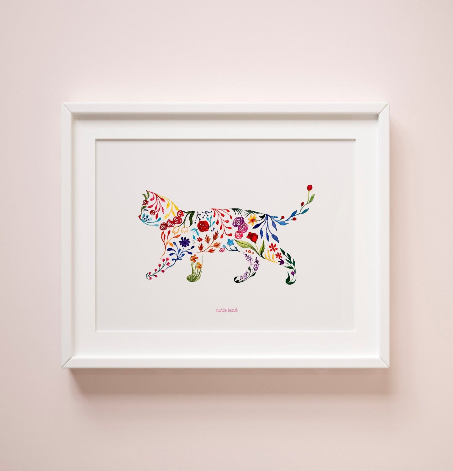 Print Gato Flores Acuarela - Nuria Benet
