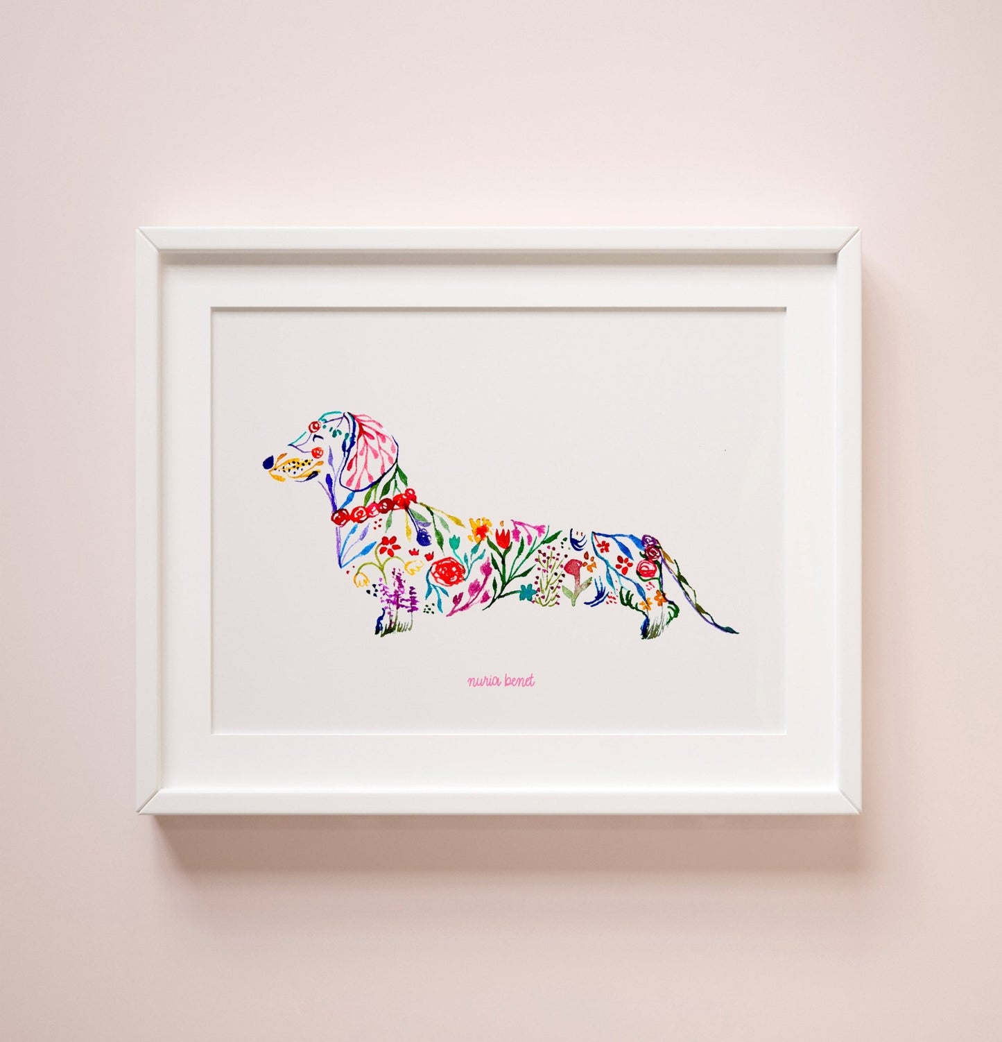 Print Perro Salchicha Flores Acuarela - Nuria Benet