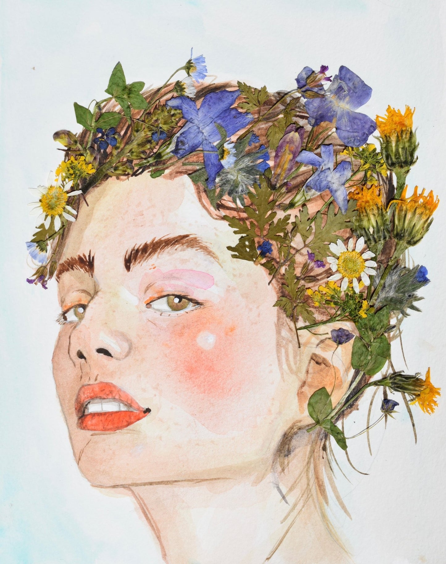 Print Retrato con Flores Secas Acuarela - Nuria Benet