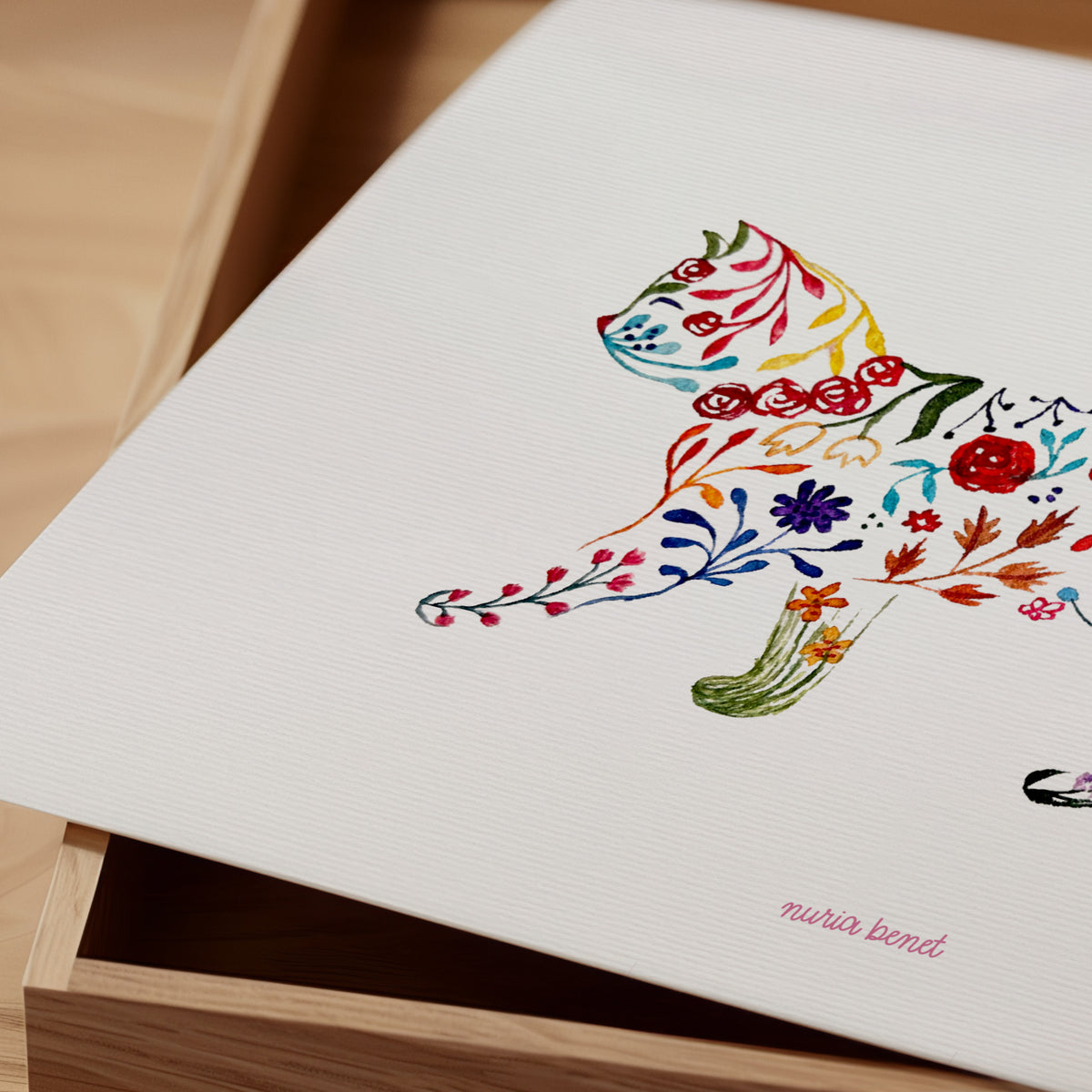 Print Gato Flores Acuarela