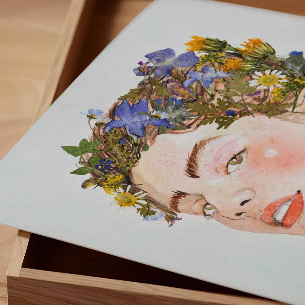 Print Retrato con Flores Secas Acuarela