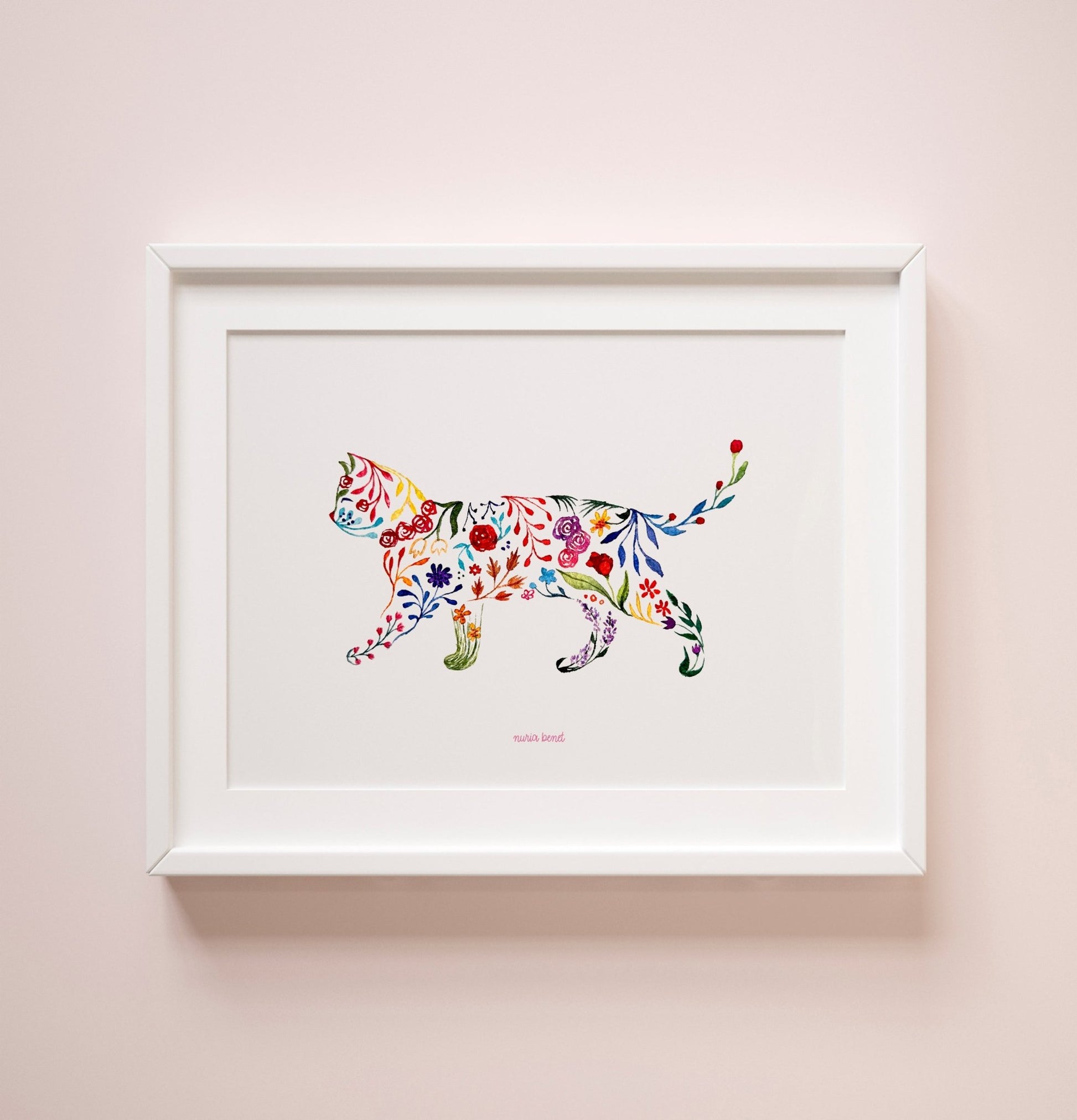 Print Gato Flores Acuarela - Nuria Benet